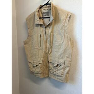 RUFF HEWN Utility Vest Tan Sleeveless Zip Up 5 Pocket Size XL fishing outdoor